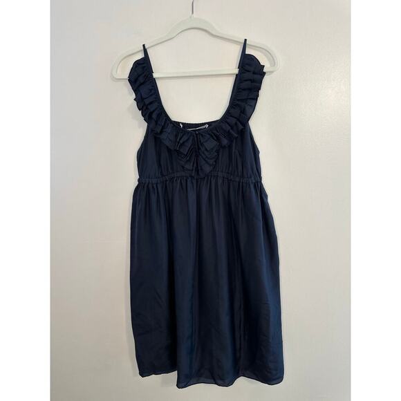 Susanna Monaco Womens Navy Ruffle Flutter Pockets Silk Coquette Mini Dress 2 - Picture 1 of 8